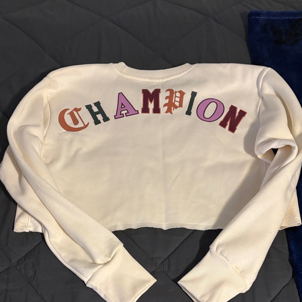 Matching Champion Multicolor Logo Cream Sweatshirt and sweatpants